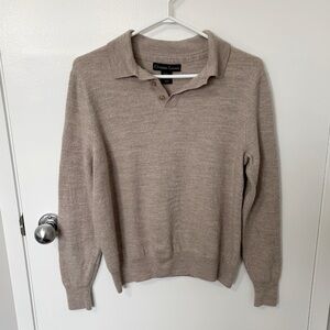 Christian Lacroix Merino Wool Polo V-Neck Sweater Tan size Medium